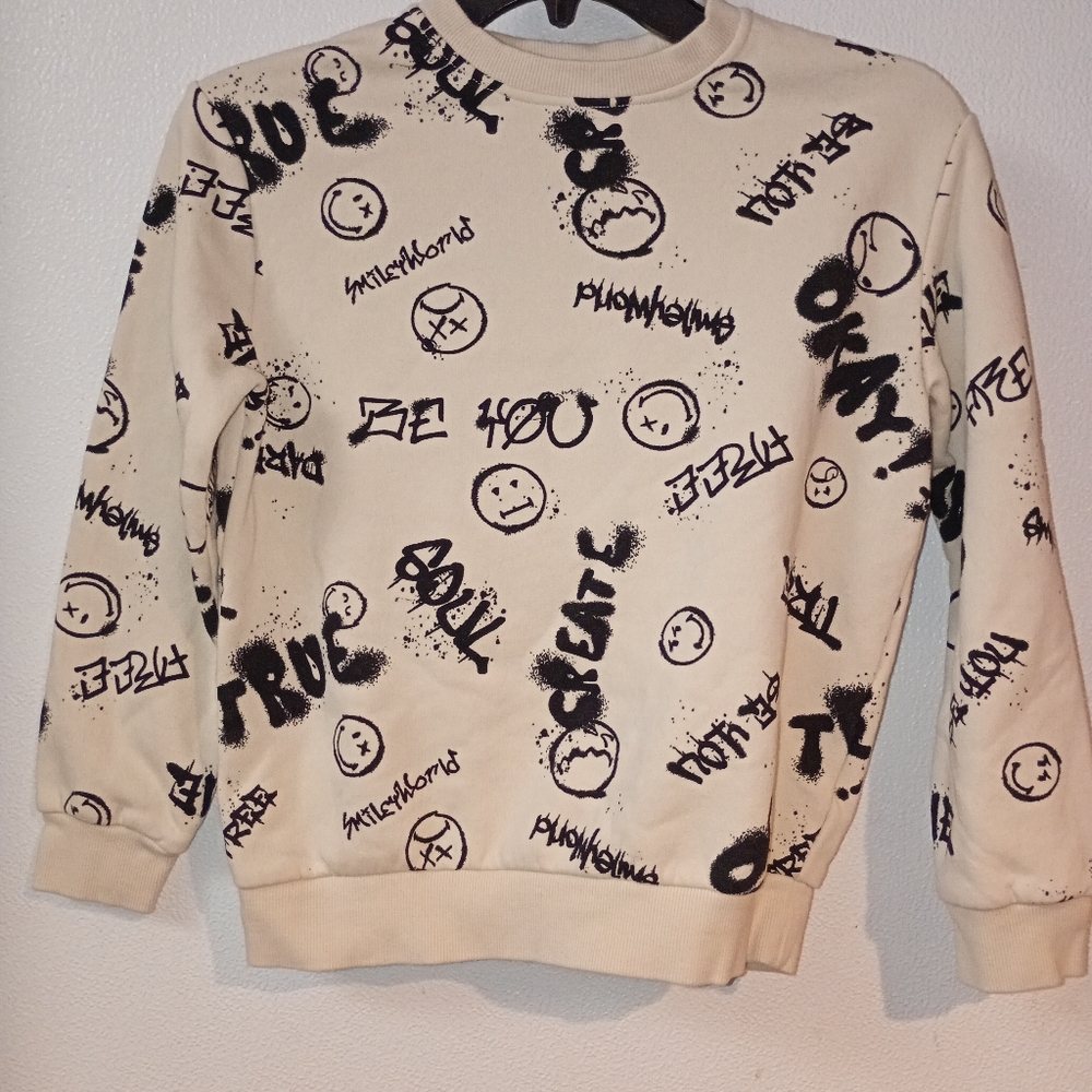 H&M Kids Cream Sweater with Black Graphics